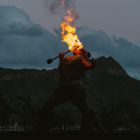 Ahaainaluau Standard Dinner Show Fire Dancer Luau Mountain Silhouette