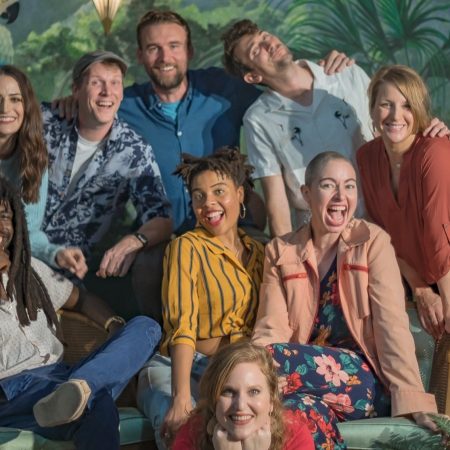 Frontporchimprov Top Secret Show Comedians Group Photo Tropical Background