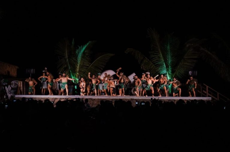 Maukawarriorsluau Koa Classic Package Rear Seating Luau Dancers Night Performance Palm Trees