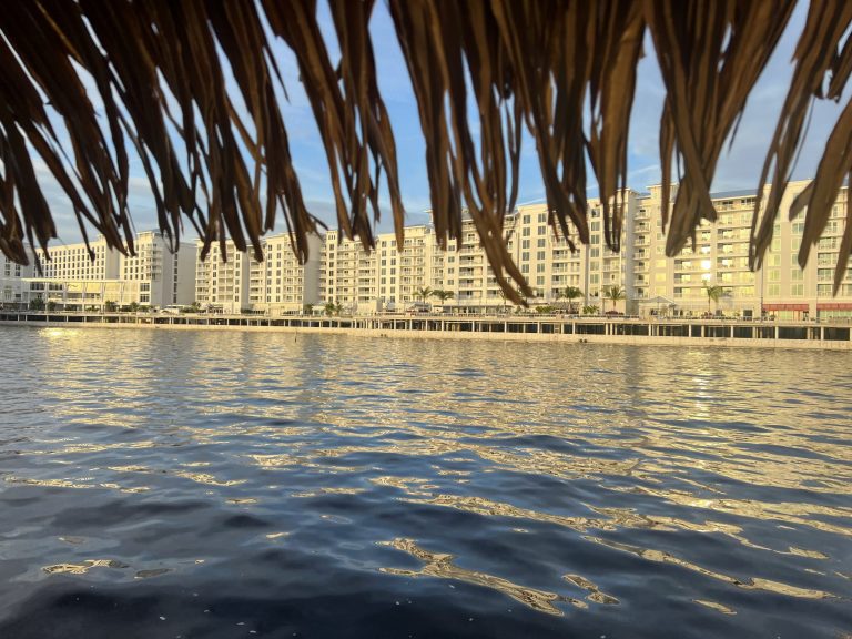 Puntagordaadventures Club Tiki Led Luau Waterfront Buildings Reflection Thatch Roof
