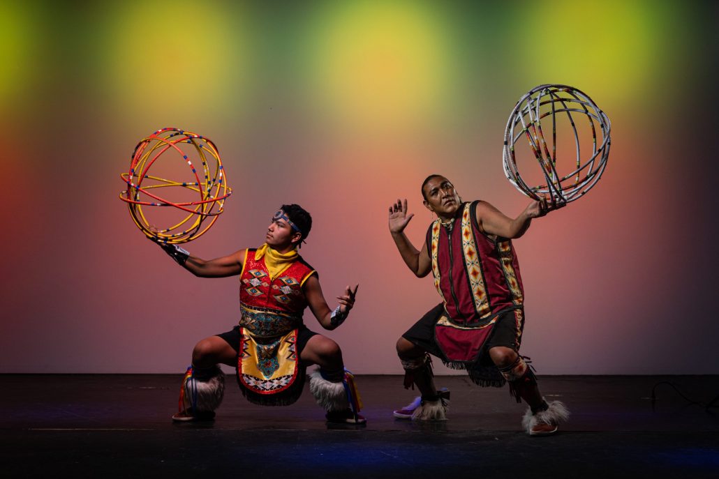 Red Heritage Native American Show Only Dancers Hula Hoops Performance Stage