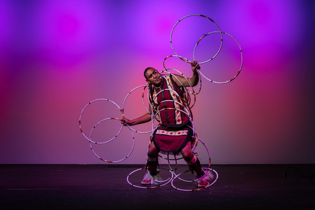 Red Heritage Native American Show Only Hoop Dancer Performance Colorful Lighting
