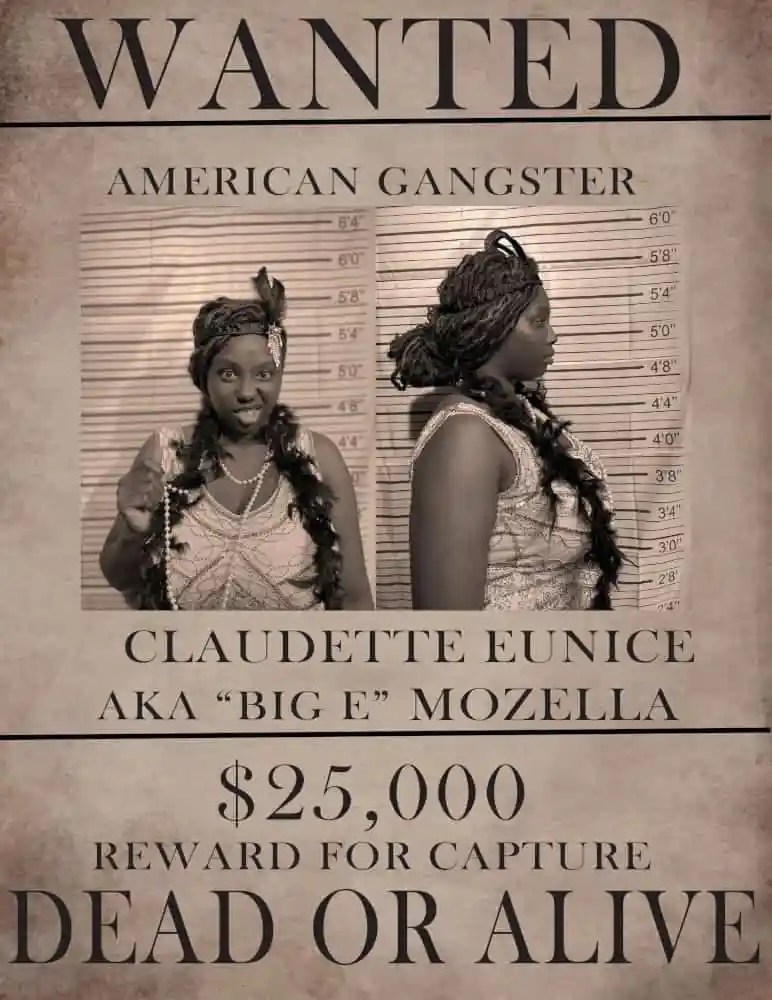 A vintage wanted poster featuring a woman in a flapper dress. Rigatonysdinnershow Christmas At Myrtle Beach Wanted Poster American Gangster