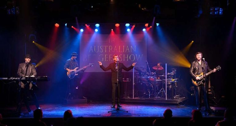 Vegasgirlsnightout The Australian Bee Gee Show Band Performance Stage Lights
